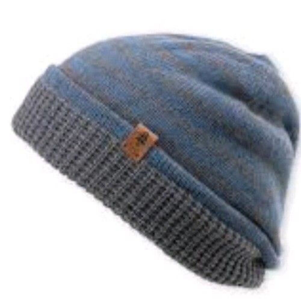Pistil Leslie Slouchy Beanie Hat Blue Grey Striped Knit Cuffed NWT